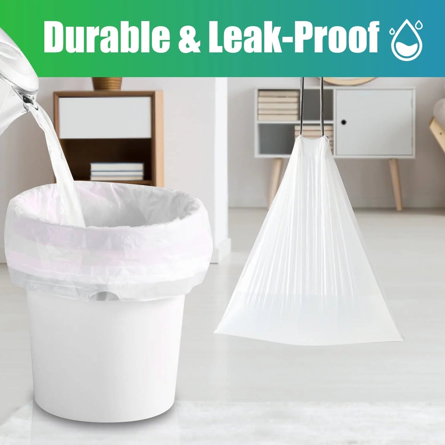 "60-Pack Small Drawstring Trash Bags - 4 Gallon (15 Liter), Grey Liner, Unscented"