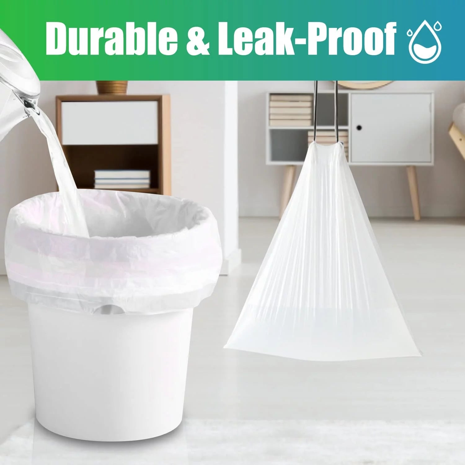 "60-Pack Small Drawstring Trash Bags - 4 Gallon (15 Liter), Grey Liner, Unscented"