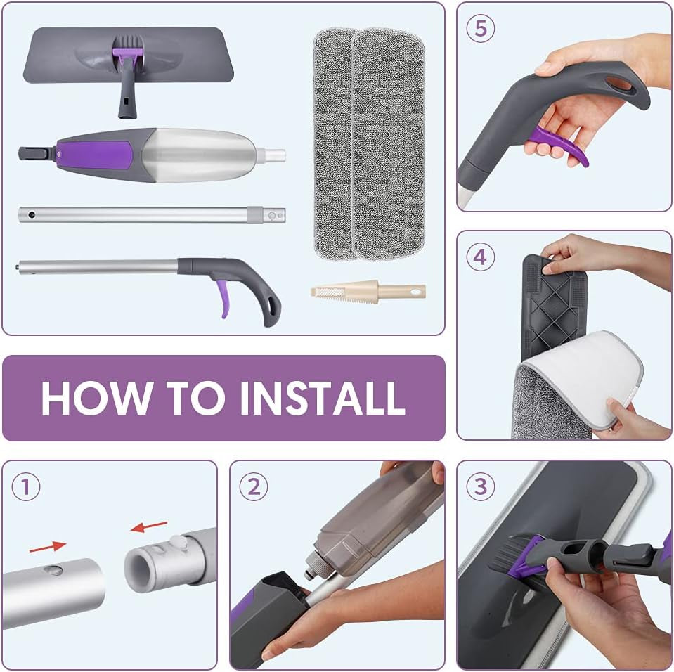 Microfiber Spray Mop with Refillable Bottle and Washable Pads - Ideal for Hard Floors