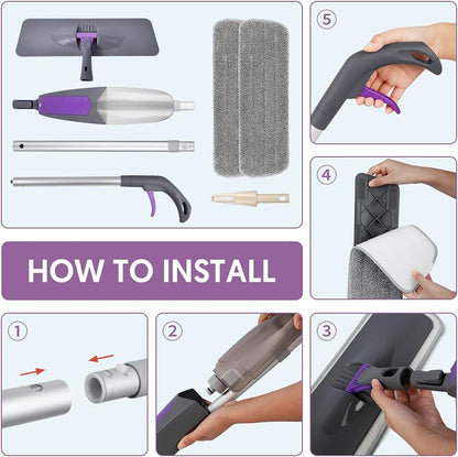 Microfiber Spray Mop with Refillable Bottle and Washable Pads - Ideal for Hard Floors