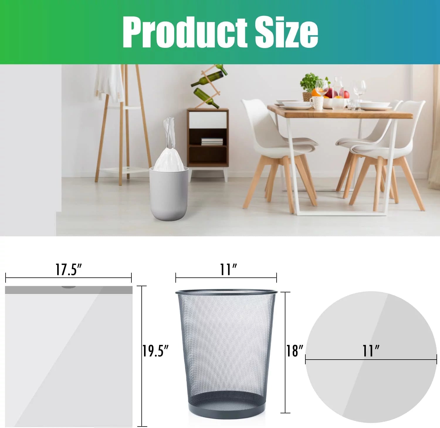 "60-Pack Small Drawstring Trash Bags - 4 Gallon (15 Liter), Grey Liner, Unscented"