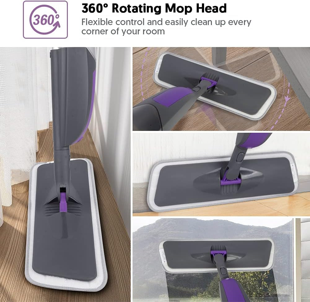Microfiber Spray Mop with Refillable Bottle and Washable Pads - Ideal for Hard Floors