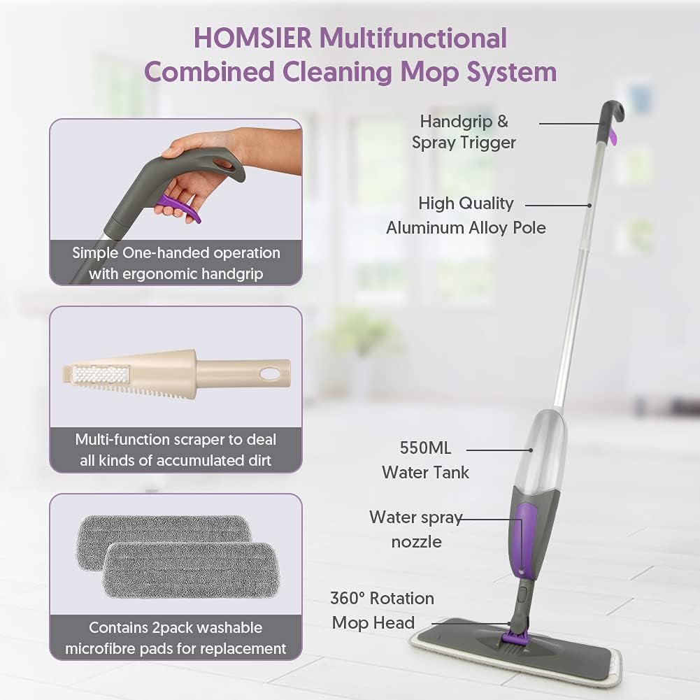 Microfiber Spray Mop with Refillable Bottle and Washable Pads - Ideal for Hard Floors