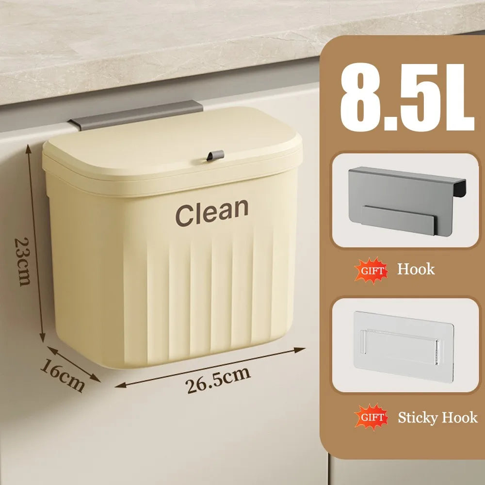 "Compact 12L Wall Mounted Kitchen Trash Can with Lid - Ideal for Under Sink or Cabinet"