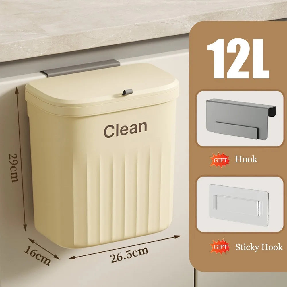 "Compact 12L Wall Mounted Kitchen Trash Can with Lid - Ideal for Under Sink or Cabinet"