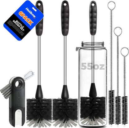 6-Pack Stainless Steel Bottle Brush Set with Long Handle and 3 Straw Brushes