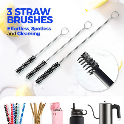 6-Pack Stainless Steel Bottle Brush Set with Long Handle and 3 Straw Brushes