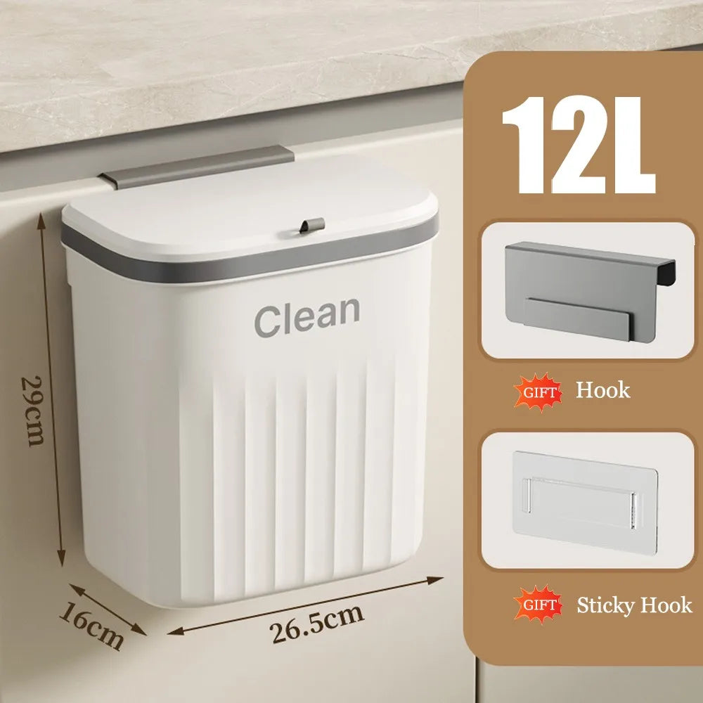 "Compact 12L Wall Mounted Kitchen Trash Can with Lid - Ideal for Under Sink or Cabinet"