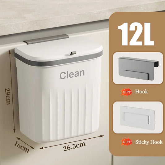 "Compact 12L Wall Mounted Kitchen Trash Can with Lid - Ideal for Under Sink or Cabinet"