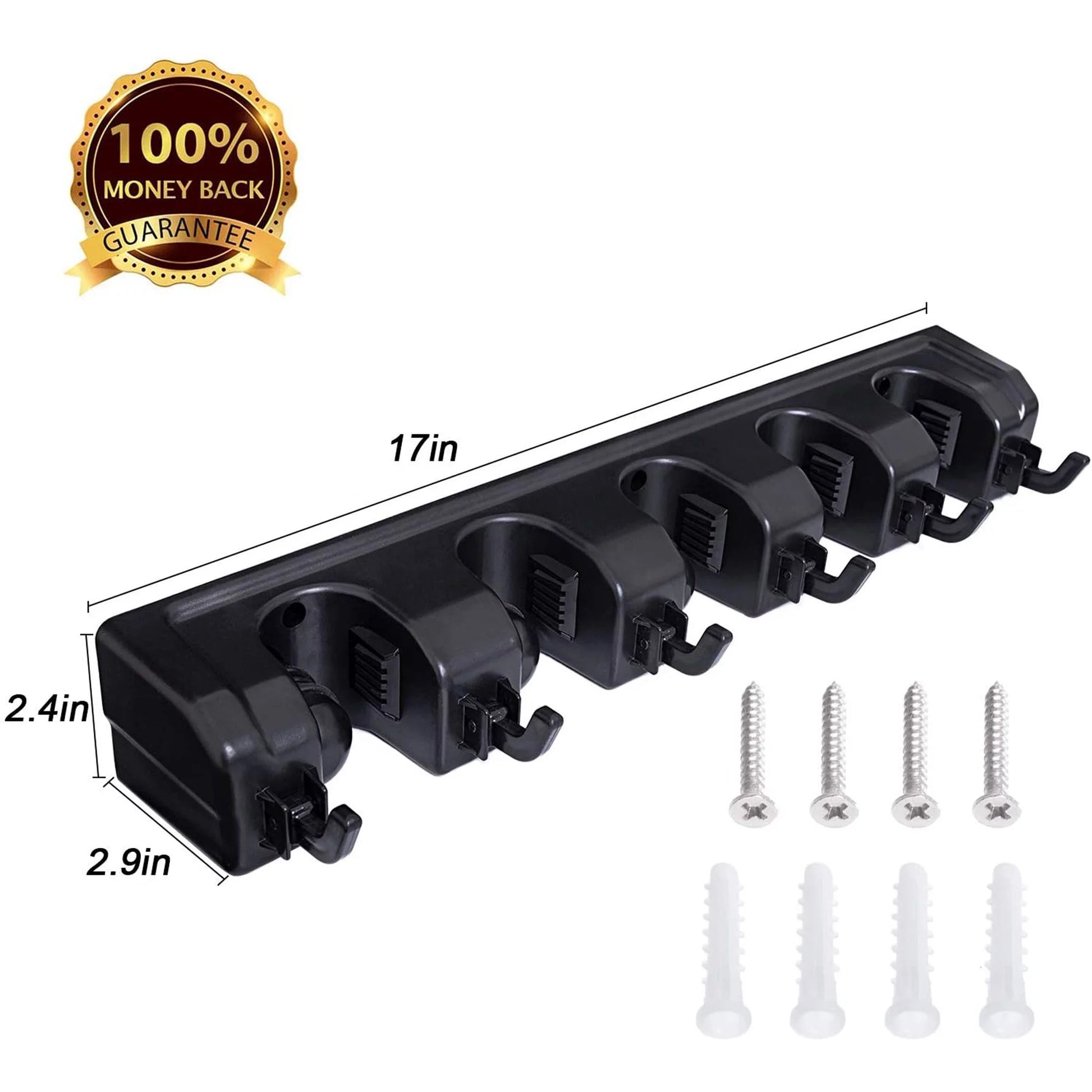 Wall-Mounted Mop and Broom Holder with Hooks - Heavy Duty Plastic Organizer for Home Cleaning Supplies