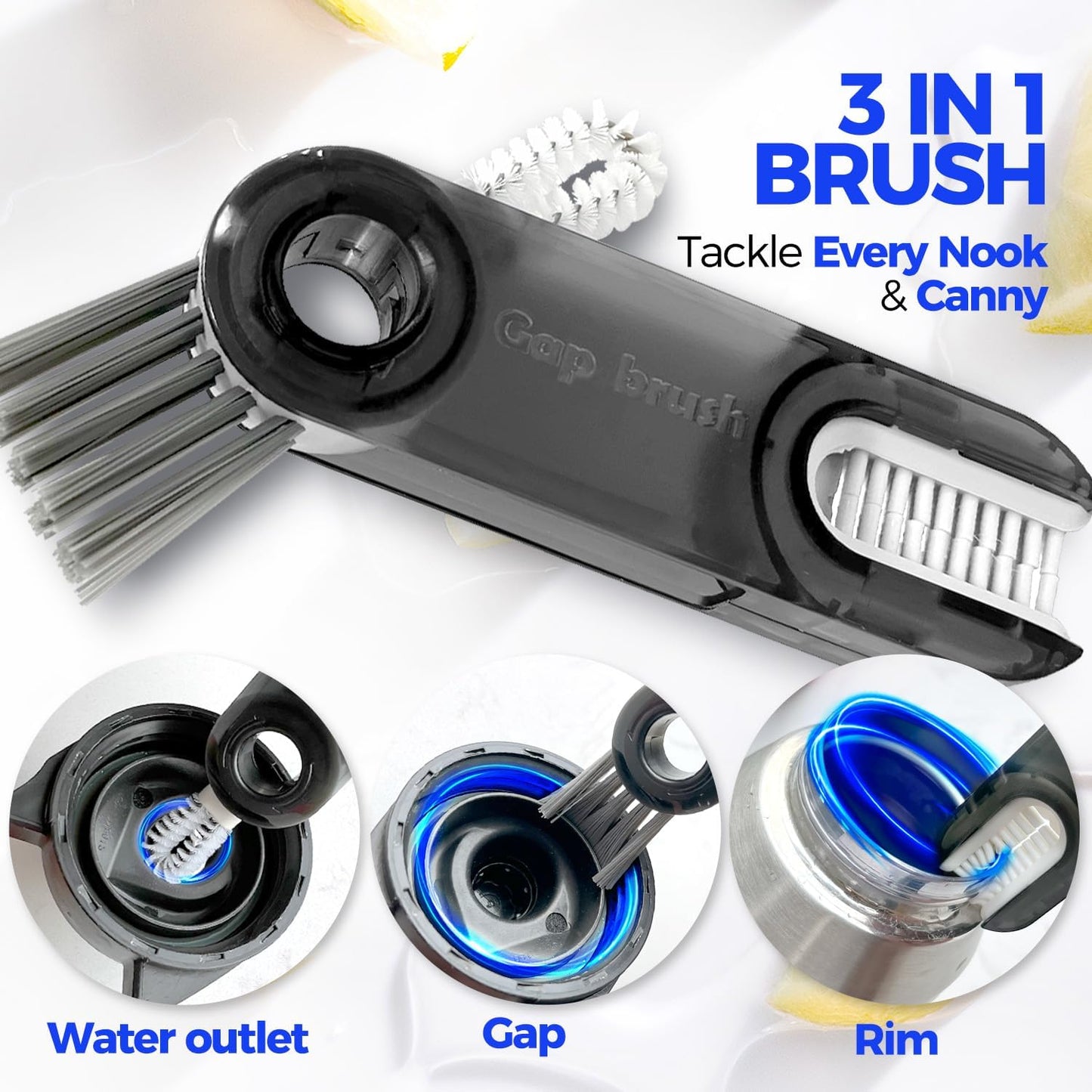 6-Pack Stainless Steel Bottle Brush Set with Long Handle and 3 Straw Brushes