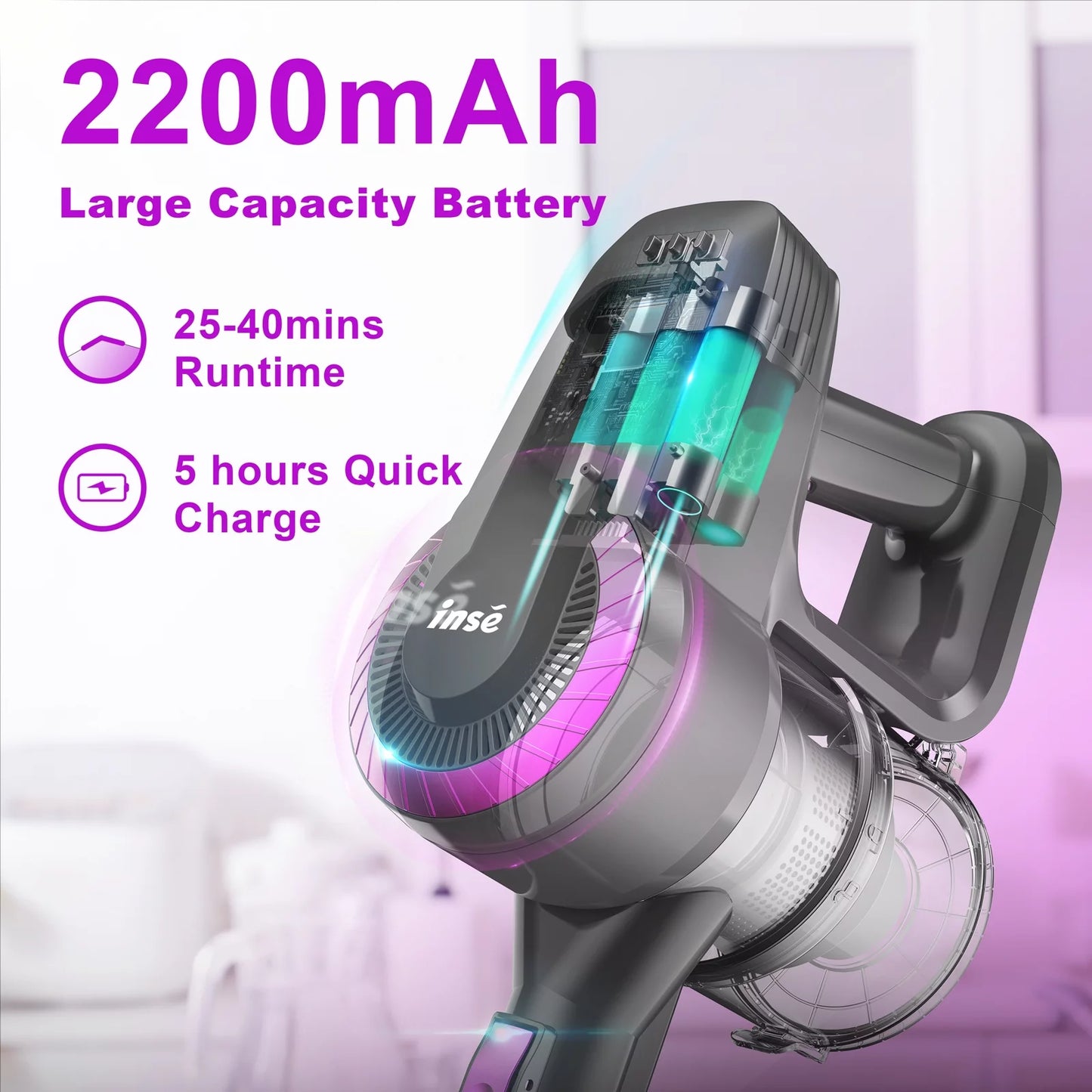"Powerful Cordless Stick Vacuum: 20Kpa Suction, 2200mAh Battery, Lightweight, Ideal for Hardwood Floors & Pet Hair"